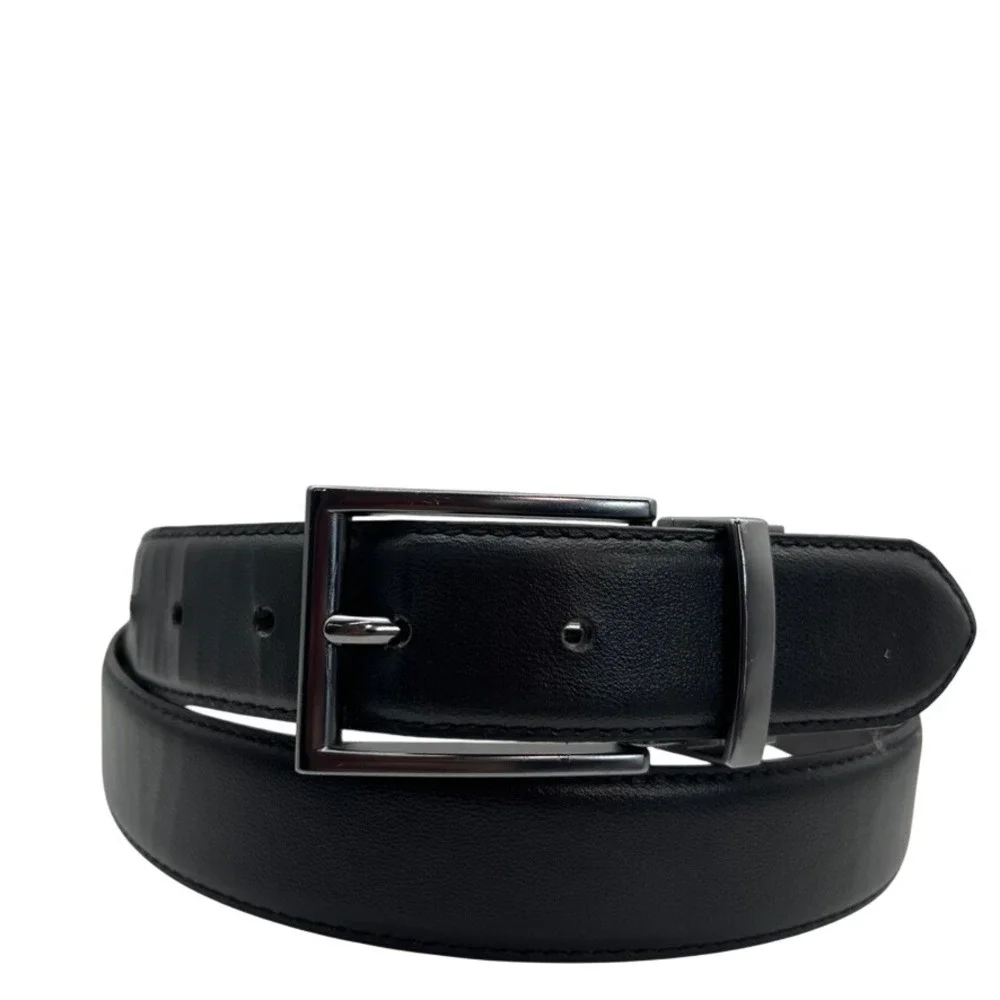 Steve Madden Mens Reversible Leather Belt Black Brown Gunmetal Buckle 38 40